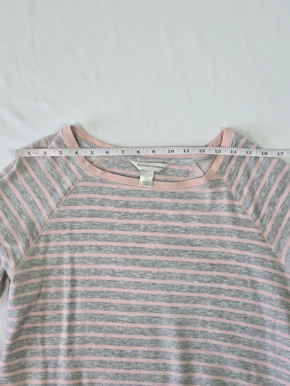 Christopher & Banks Grey Pink Striped Tulip Hem Long Sleeve Top Size Large